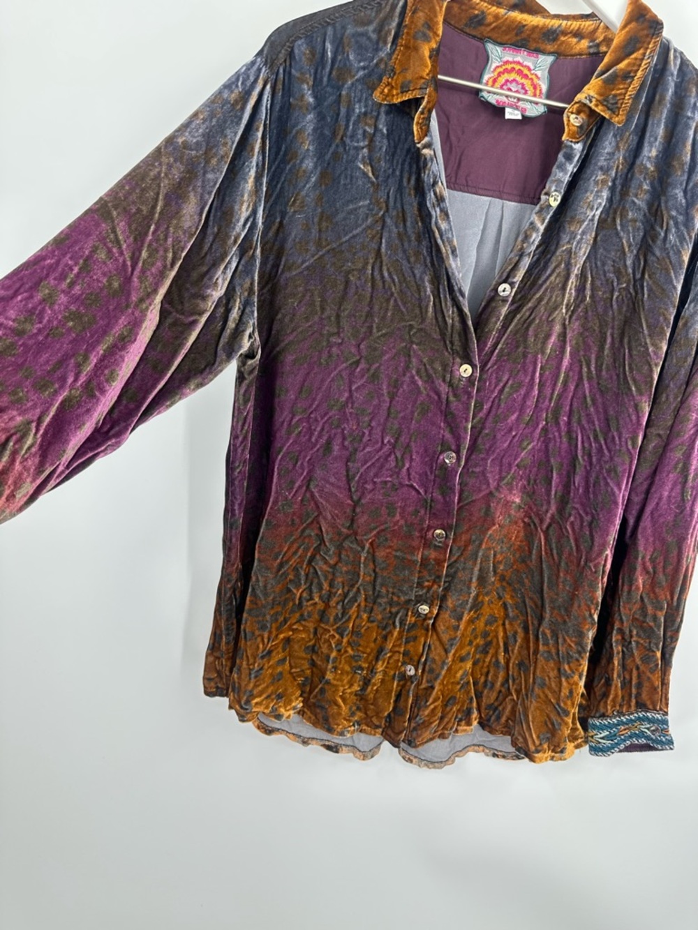 Johnny Was Ombre Cheetah Velvet Oversized Button Up Shirt Size Medium Boho - Picture 5 of 11